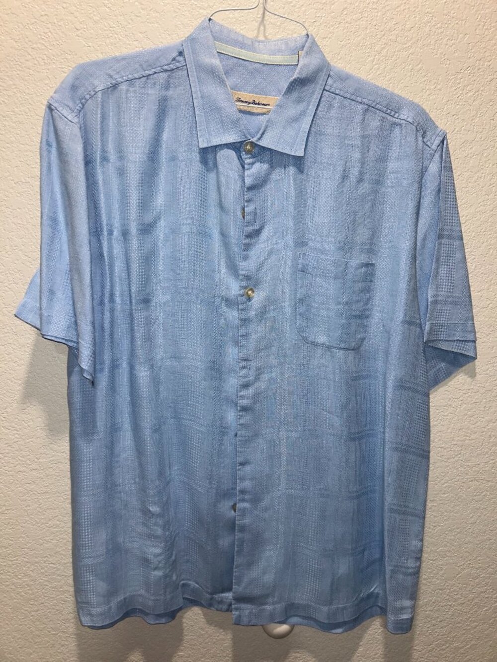 TOMMY BAHAMA Men's Relax 100% Linen Camp Shirt Solid Light Blue Size XL